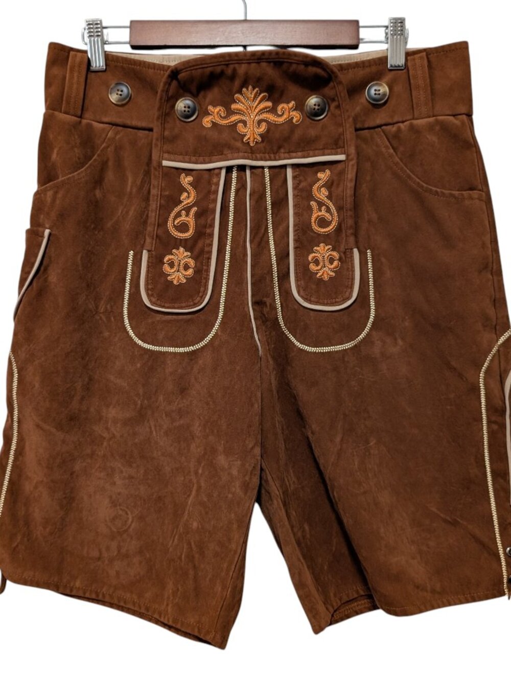Adisno Mens Size 46/US S? Brown Faux Suede Oktoberfest Lederhosen Shorts